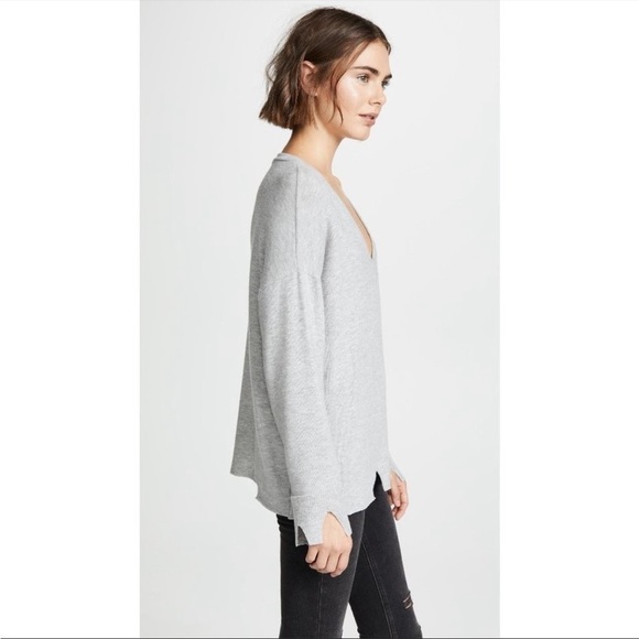 LNA Brushed Bitten Sweater | Gray Longsleeve V Neck Top Medium - Picture 3 of 11
